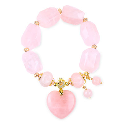 kualitas  14MM Multi Facted Rose Quartz Stone Crystal Bracelet Heart Carving pabrik