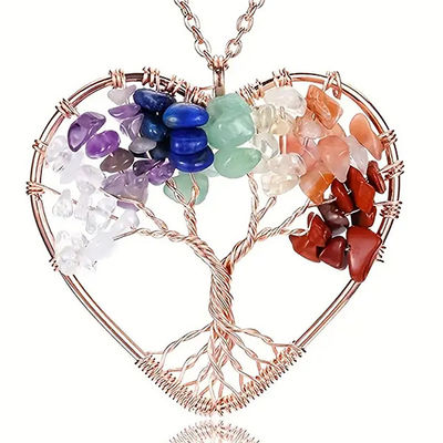 kualitas  5*5cm Tree Of Life Necklace With Chakra Stones Pendant pabrik
