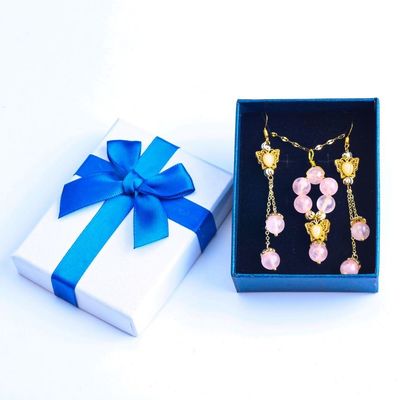 Set Kalung dan Earring Batu permata buatan tangan Perunggu dilapis emas