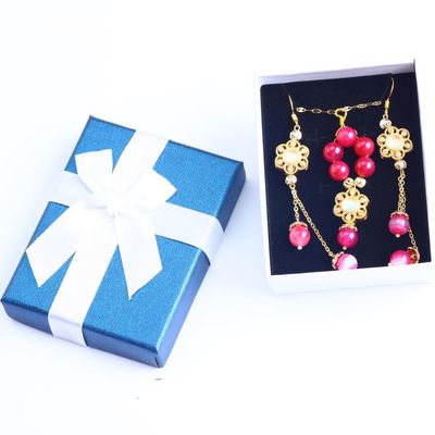 Set Kalung dan Earring Batu permata buatan tangan Perunggu dilapis emas