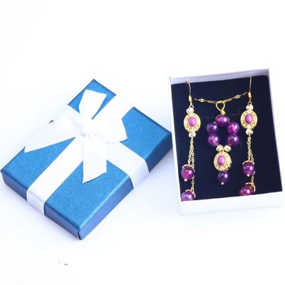 Set Kalung dan Earring Batu permata buatan tangan Perunggu dilapis emas