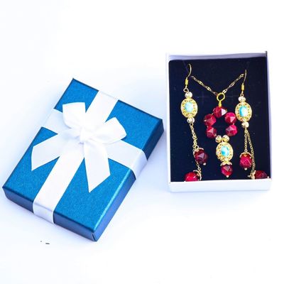 Set Kalung dan Earring Batu permata buatan tangan Perunggu dilapis emas