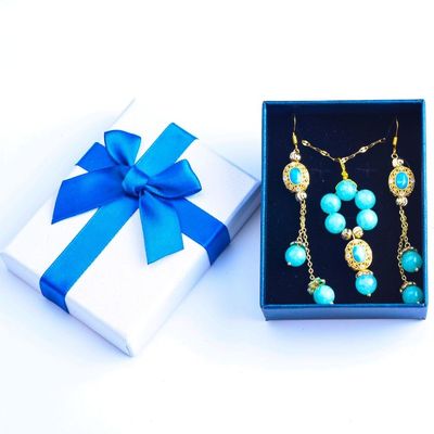 Set Kalung dan Earring Batu permata buatan tangan Perunggu dilapis emas