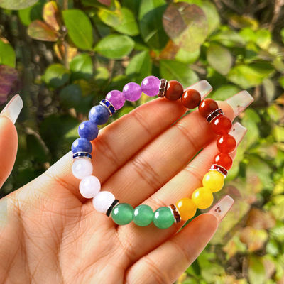 4mm/6mm/8mm/12mm Kerajinan tangan Kristal 7 Chakra Gelang Panjang 18cm