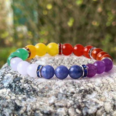 4mm/6mm/8mm/12mm Kerajinan tangan Kristal 7 Chakra Gelang Panjang 18cm