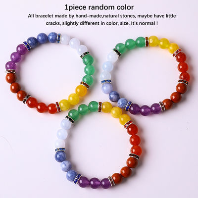 4mm/6mm/8mm/12mm Kerajinan tangan Kristal 7 Chakra Gelang Panjang 18cm