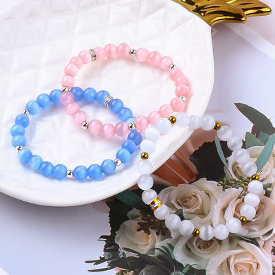 8mm / 10mm / 12mm Kucing Bulat Mata Batu permata Gelang untuk pakaian yang cocok