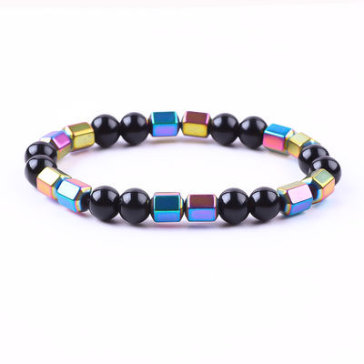 8mm buatan tangan Elastis alami Batu Kristal Obsidian Hematite Manik Gelang