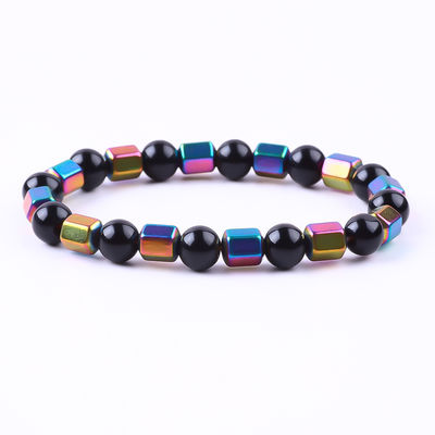 8mm buatan tangan Elastis alami Batu Kristal Obsidian Hematite Manik Gelang