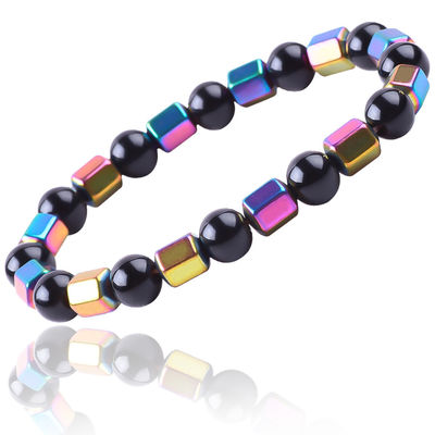 8mm buatan tangan Elastis alami Batu Kristal Obsidian Hematite Manik Gelang