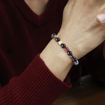 8mm buatan tangan Elastis alami Batu Kristal Obsidian Hematite Manik Gelang
