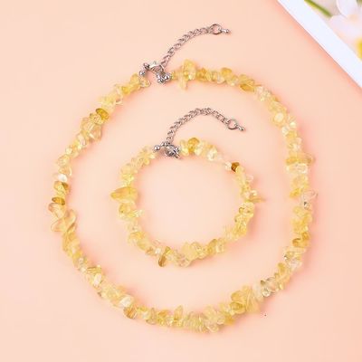 Handmade Adjustable Chips Gravel Stone Bracelet Necklace Set Crystal Irregular Healing Energy Perhiasan Kit