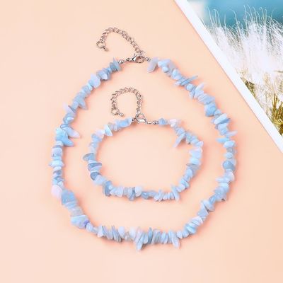 Handmade Adjustable Chips Gravel Stone Bracelet Necklace Set Crystal Irregular Healing Energy Perhiasan Kit