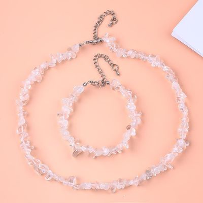Handmade Adjustable Chips Gravel Stone Bracelet Necklace Set Crystal Irregular Healing Energy Perhiasan Kit