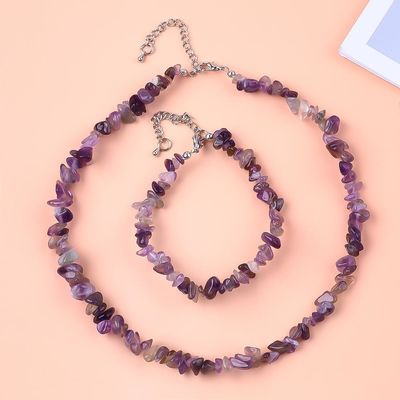 Handmade Adjustable Chips Gravel Stone Bracelet Necklace Set Crystal Irregular Healing Energy Perhiasan Kit