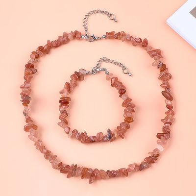 Handmade Adjustable Chips Gravel Stone Bracelet Necklace Set Crystal Irregular Healing Energy Perhiasan Kit