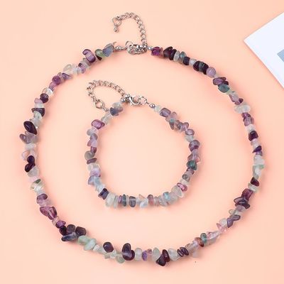 Handmade Adjustable Chips Gravel Stone Bracelet Necklace Set Crystal Irregular Healing Energy Perhiasan Kit