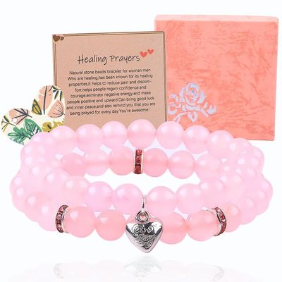 8mm Rose Quartz Gemstone Bead Gelang Healing Energy Pesona Perhiasan
