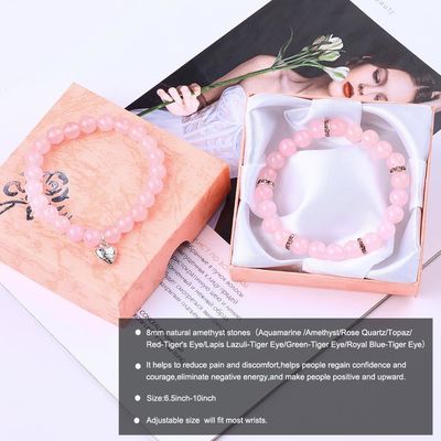 8mm Rose Quartz Gemstone Bead Gelang Healing Energy Pesona Perhiasan