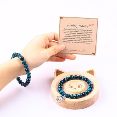 Handmade Elastis Bulat Kuning Biru Mata Harimau Batu Perhiasan Stretch Gelang