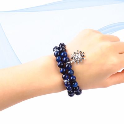 Elastis Bulat Biru Gelap 8mm Mata Harimau Batu permata Gelang Energi Penyembuhan Pesona Perhiasan