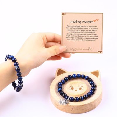 Elastis Bulat Biru Gelap 8mm Mata Harimau Batu permata Gelang Energi Penyembuhan Pesona Perhiasan