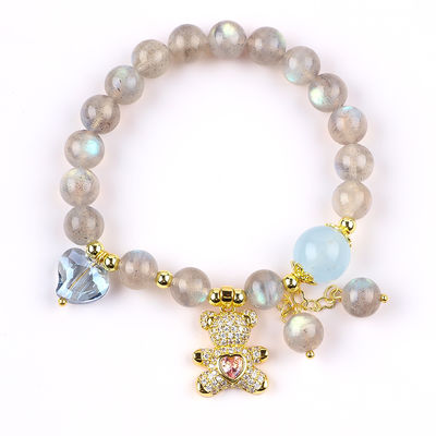 Labradorite / Amethyst Natural Gemstone Bracelet Mengurangi Energi Negatif