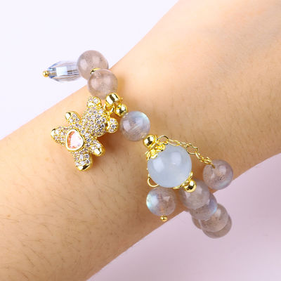 Labradorite / Amethyst Natural Gemstone Bracelet Mengurangi Energi Negatif