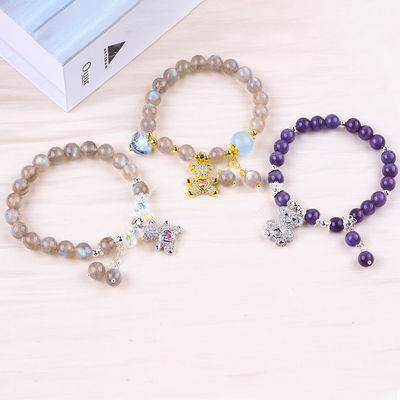 Labradorite / Amethyst Natural Gemstone Bracelet Mengurangi Energi Negatif
