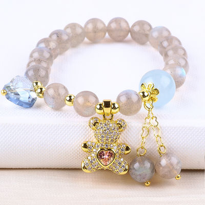 Labradorite / Amethyst Natural Gemstone Bracelet Mengurangi Energi Negatif