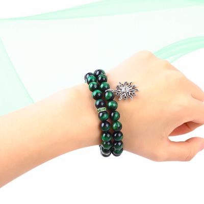 Handmade Round Green10mm Mata Harimau Manik Gelang Crystal Healing