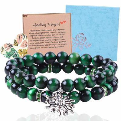 Handmade Round Green10mm Mata Harimau Manik Gelang Crystal Healing