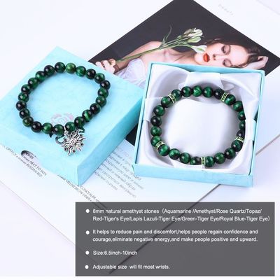 Handmade Round Green10mm Mata Harimau Manik Gelang Crystal Healing