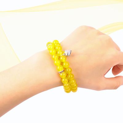 Elastis Bulat 8mm Batu permata manik Kuning Jade Kristal Gelang OEM ODM