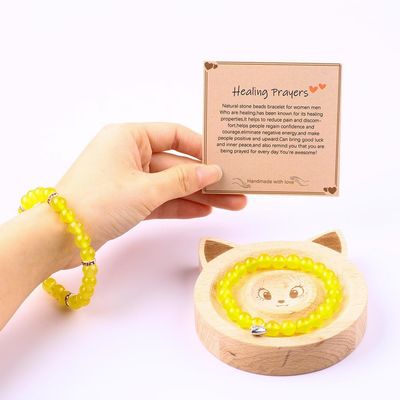 Elastis Bulat 8mm Batu permata manik Kuning Jade Kristal Gelang OEM ODM