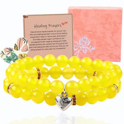 Elastis Bulat 8mm Batu permata manik Kuning Jade Kristal Gelang OEM ODM