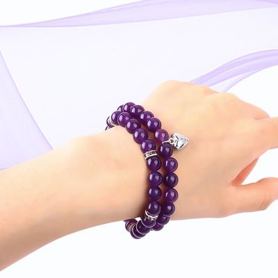 Bentuk bulat Batu permata Ungu Amethyst Manik Gelang 4/6/8/10/12mm