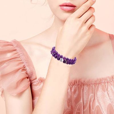Bentuk bulat Batu permata Ungu Amethyst Manik Gelang 4/6/8/10/12mm