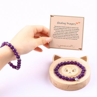 Bentuk bulat Batu permata Ungu Amethyst Manik Gelang 4/6/8/10/12mm
