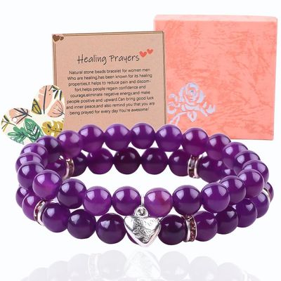 Bentuk bulat Batu permata Ungu Amethyst Manik Gelang 4/6/8/10/12mm