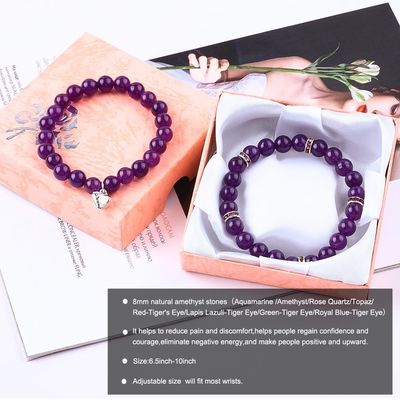 Bentuk bulat Batu permata Ungu Amethyst Manik Gelang 4/6/8/10/12mm