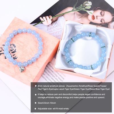 8mm Amethyst Biru Aquamarine Batu permata gelang Crystal Healing