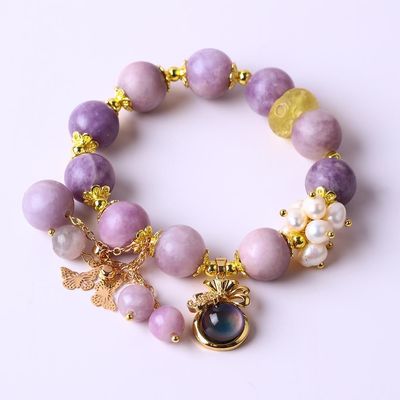 Handmade Round Bead Crystal Gemstone Elastic Bracelet dengan Charms Deluxe