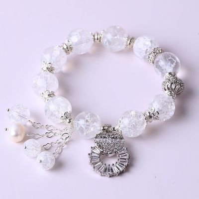 Handmade Round Bead Crystal Gemstone Elastic Bracelet dengan Charms Deluxe