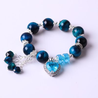 Handmade Round Bead Crystal Gemstone Elastic Bracelet dengan Charms Deluxe