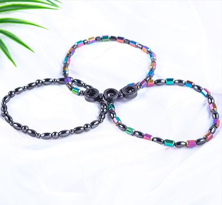 Batu permata manik pelangsing magnetik Hematite Batu pergelangan kaki gelang dengan simbol bintang lima