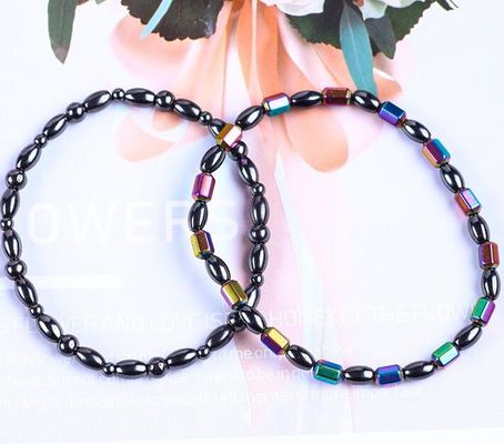 Batu permata manik pelangsing magnetik Hematite Batu pergelangan kaki gelang dengan simbol bintang lima