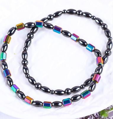 Batu permata manik pelangsing magnetik Hematite Batu pergelangan kaki gelang dengan simbol bintang lima