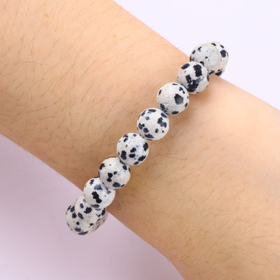 Custom Gemstone 8mm Round Dalamation Jasper With Snowflake Charm Bead Bracelet Untuk Memberikan Hadiah