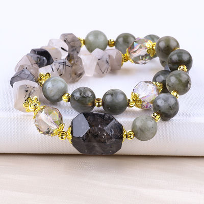 Handmade Labradorite Multifaced Dan Bulat Lantai Ganda Stretch Bead Gelang Untuk Memberikan Hadiah